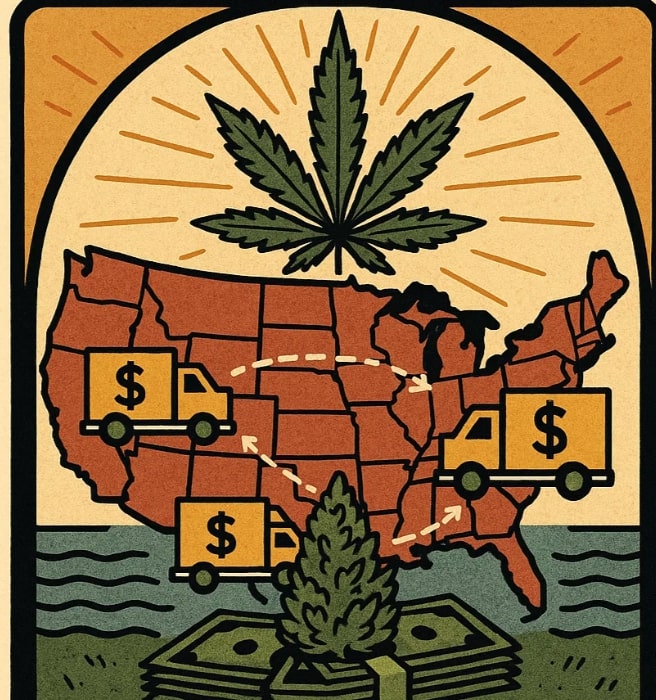 Map of Florida with cannabis leaf